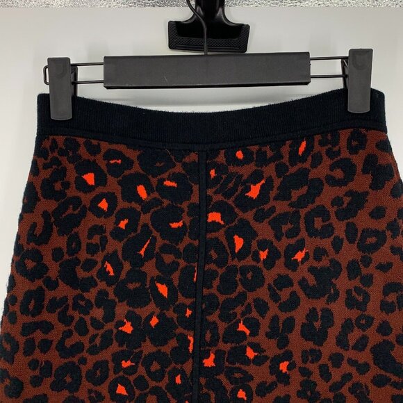 ALC Skirt Red Black Ellwood Leopard Print Pull On Pencil Knit - Picture 7 of 8